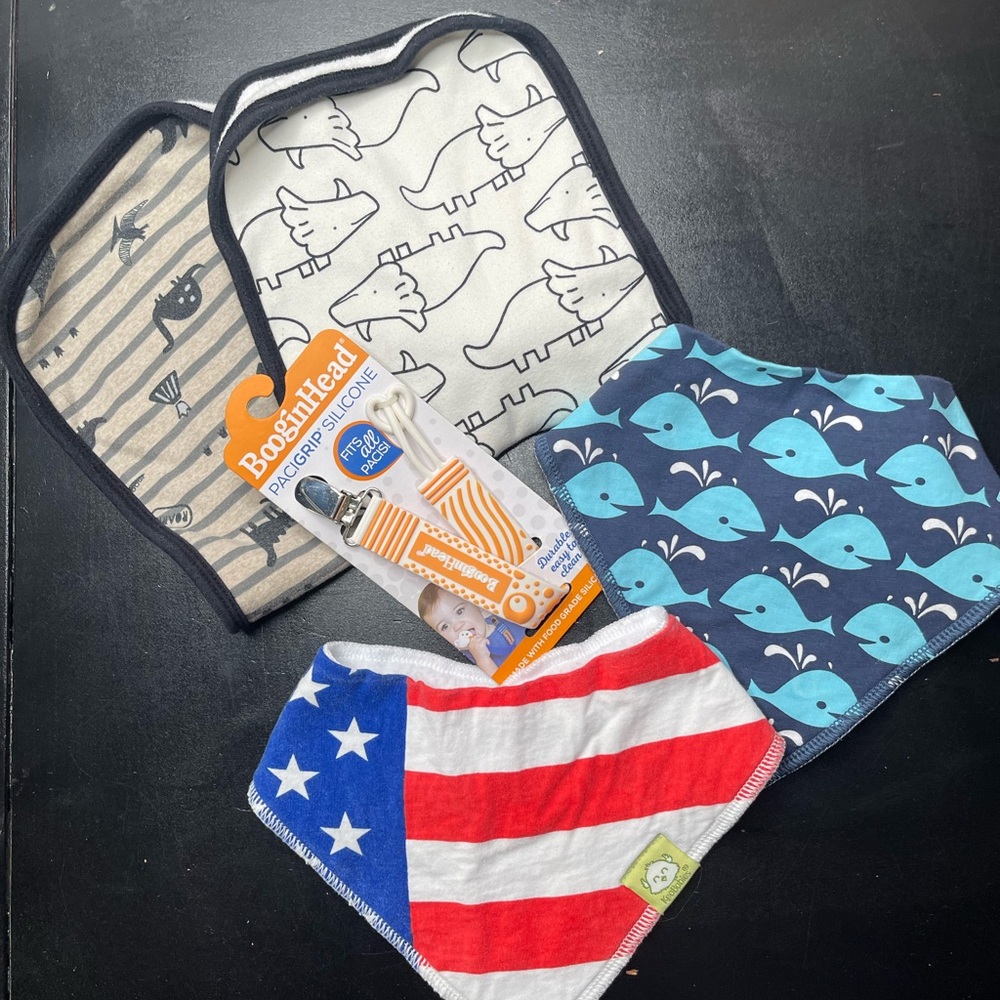 Baby Bundle Bandana Bib Burp Cloth and pacifier strap